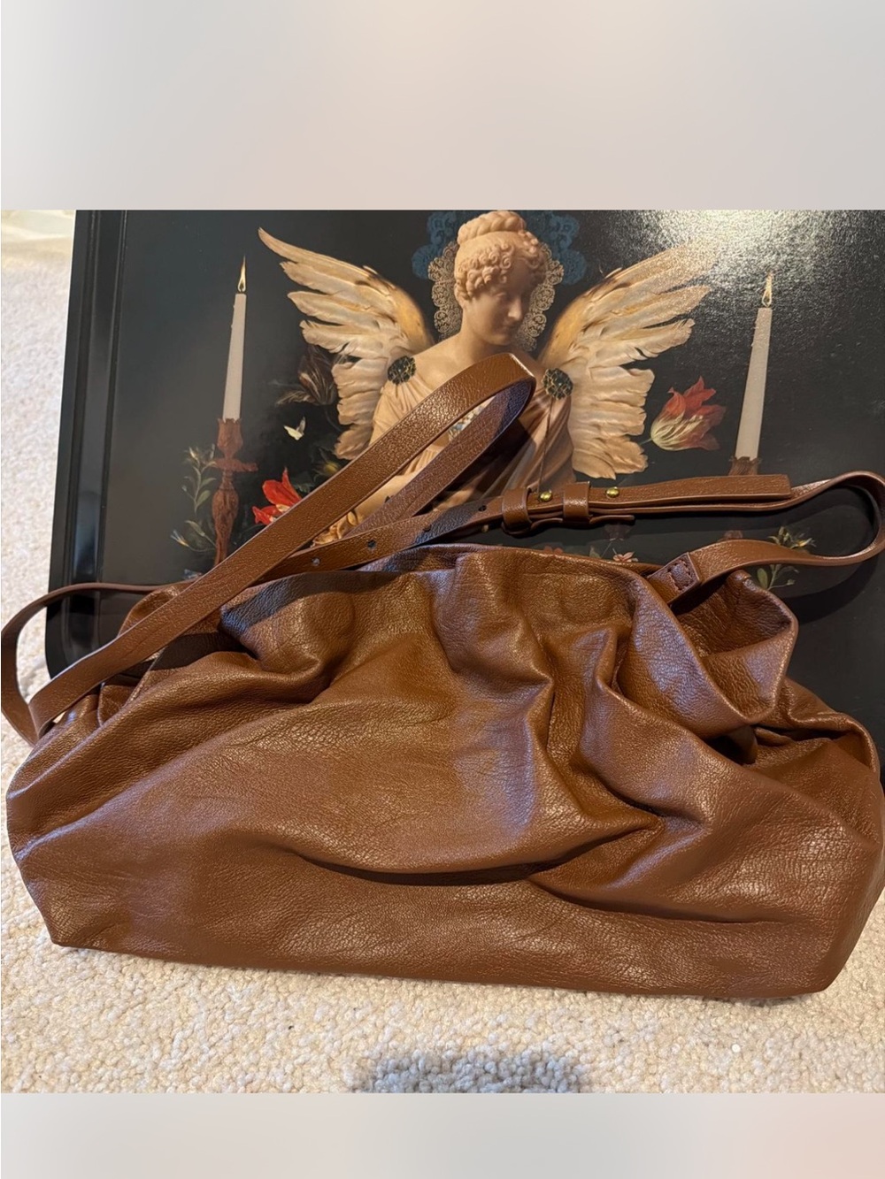 Anthropologie Brown Leather Drawstring Crossbody Bag